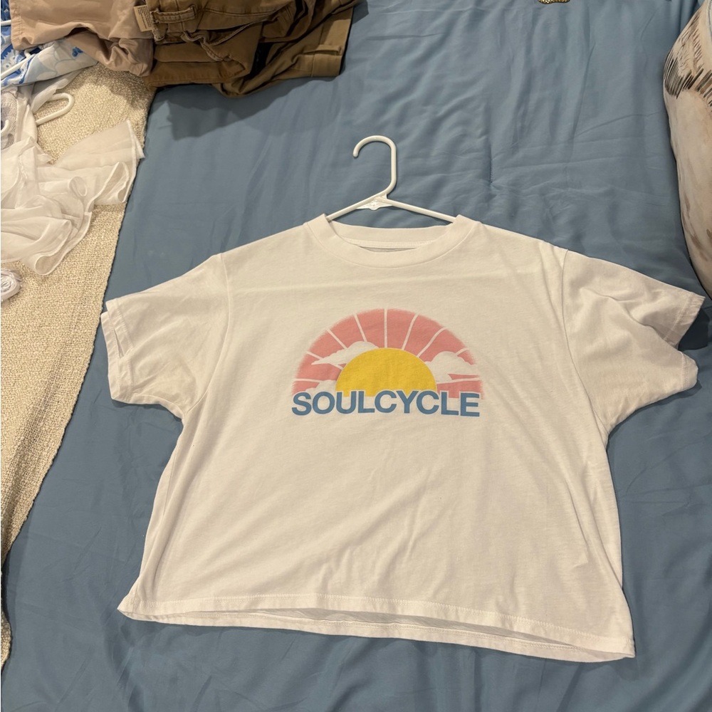 SoulCycle White Tee with Blue Accents size S